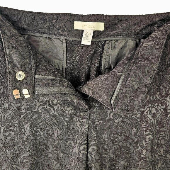 Chicos Black Brocade Capri Dress Pants Front Zip High Rise Womens Plus Sz 18/20 - Picture 5 of 8